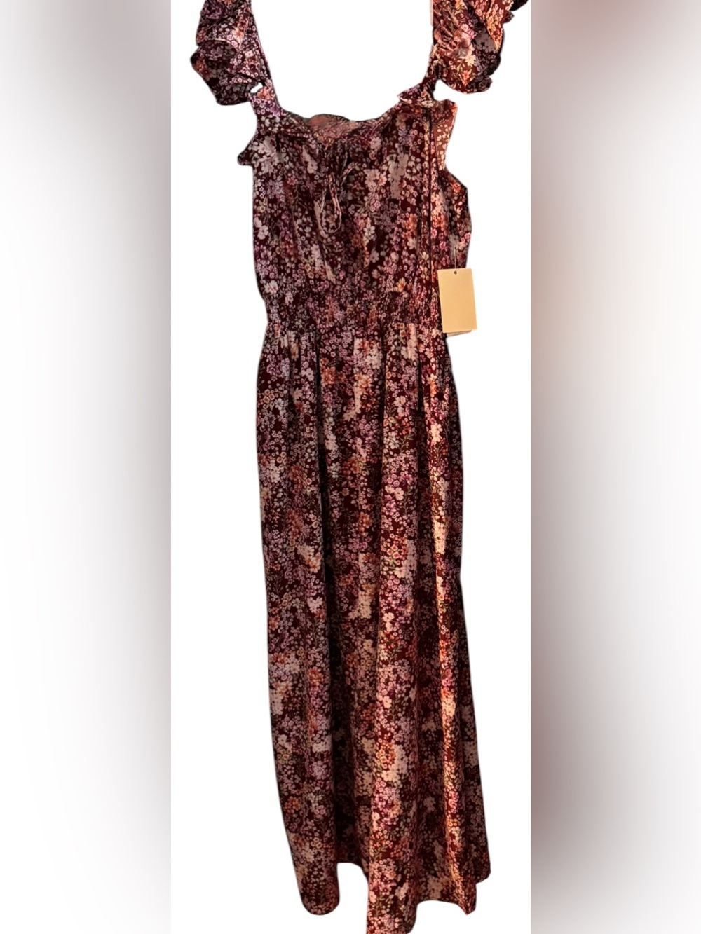 Pie in the Sky ~Flutter Sleeved Dress~Floral ~ Maxi Babydoll ~Burgundy & Cream+